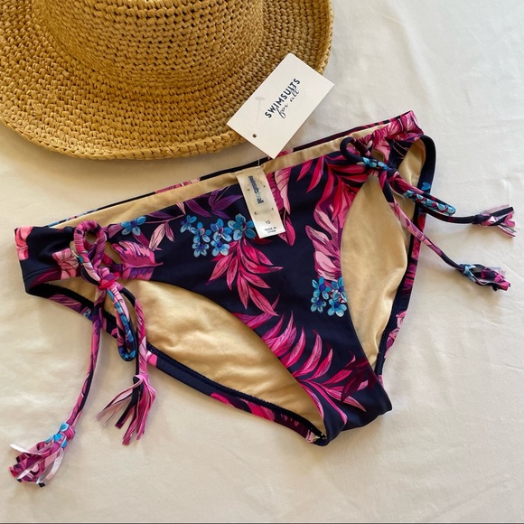 Swimsuits For All 💦Blue Hawaiian Tropical Printed Tie-Side Bikini Bottom Sz10 - Picture 3 of 6